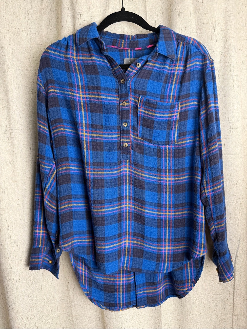Anthropologie Blue Plaid Button-Front Casual Shirt